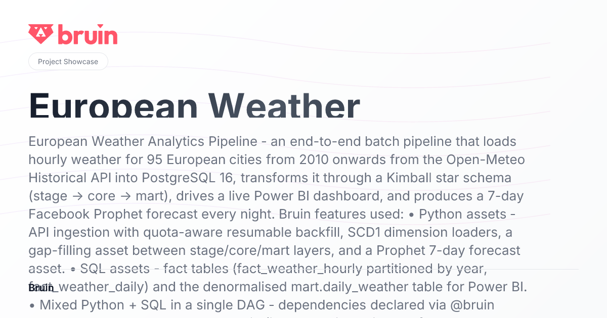 European Weather Analytics Pipeline | Project Showcase | Bruin