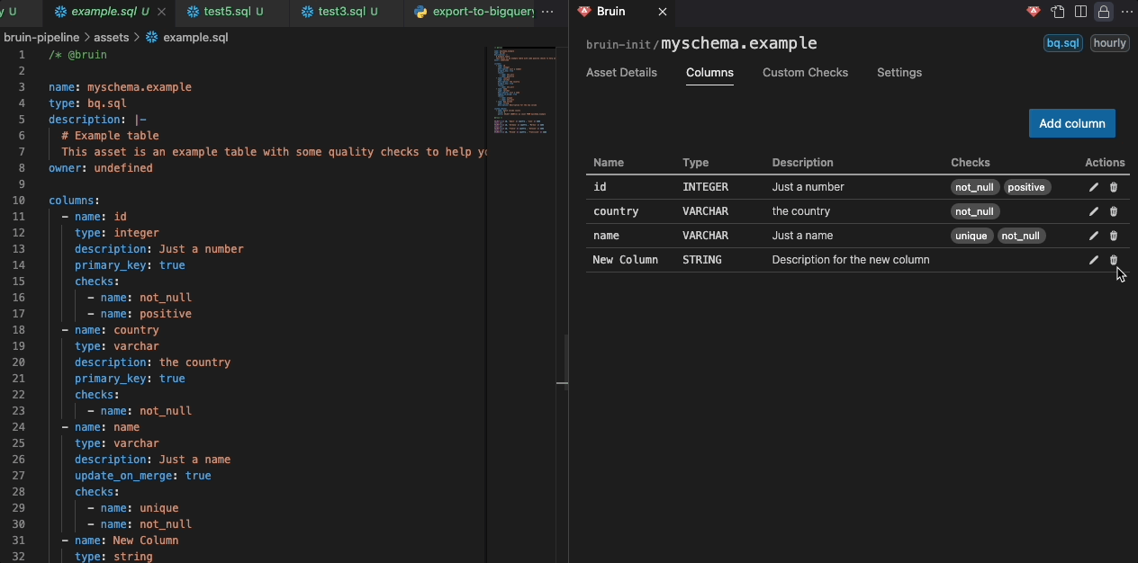 Auto-generate column schema