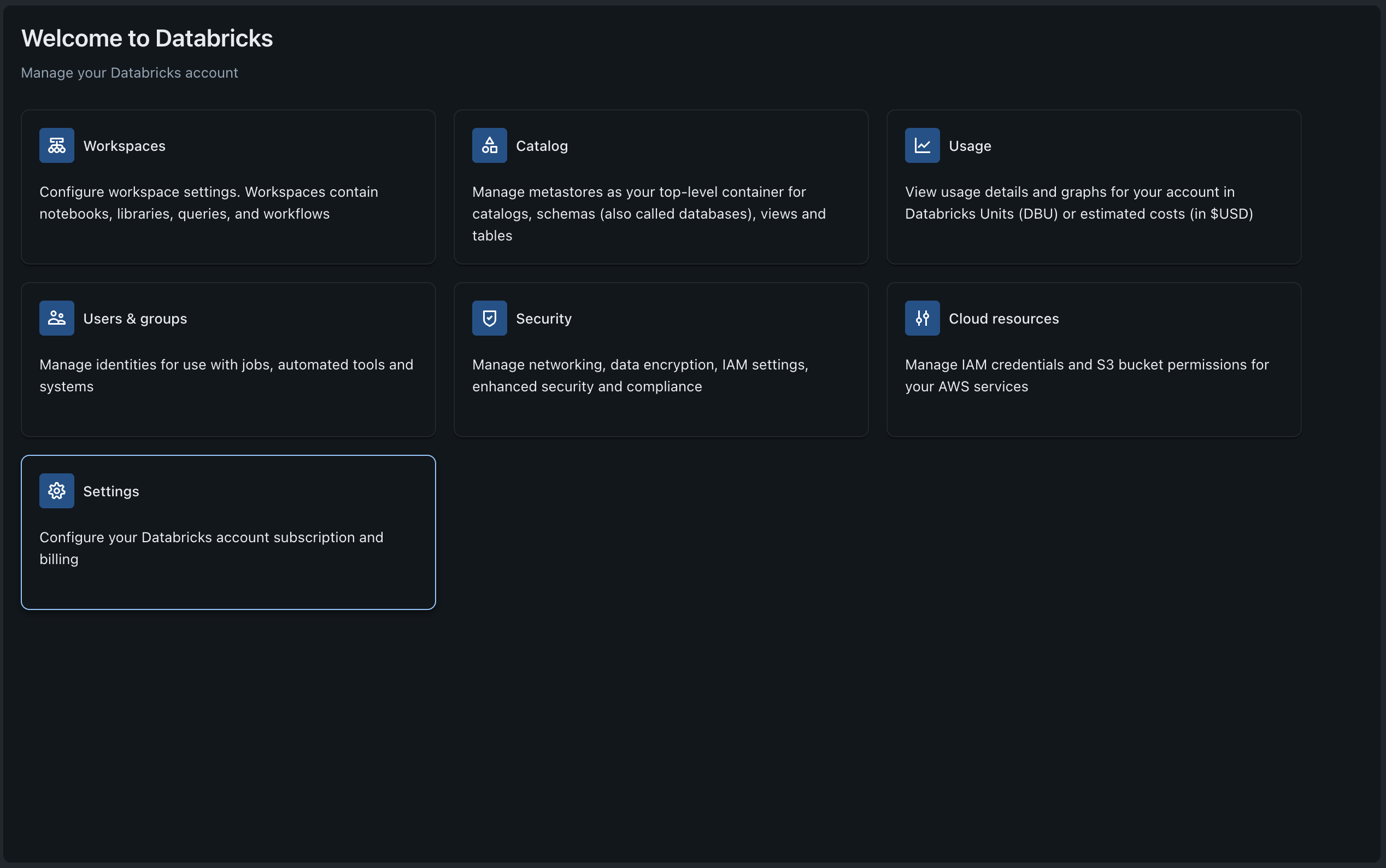 Databricks account console