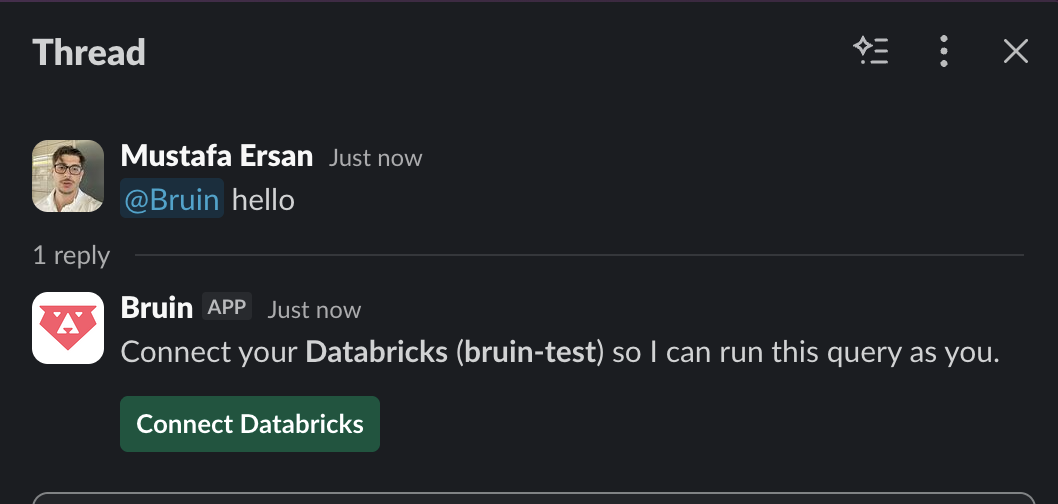 Connect Databricks button in Slack
