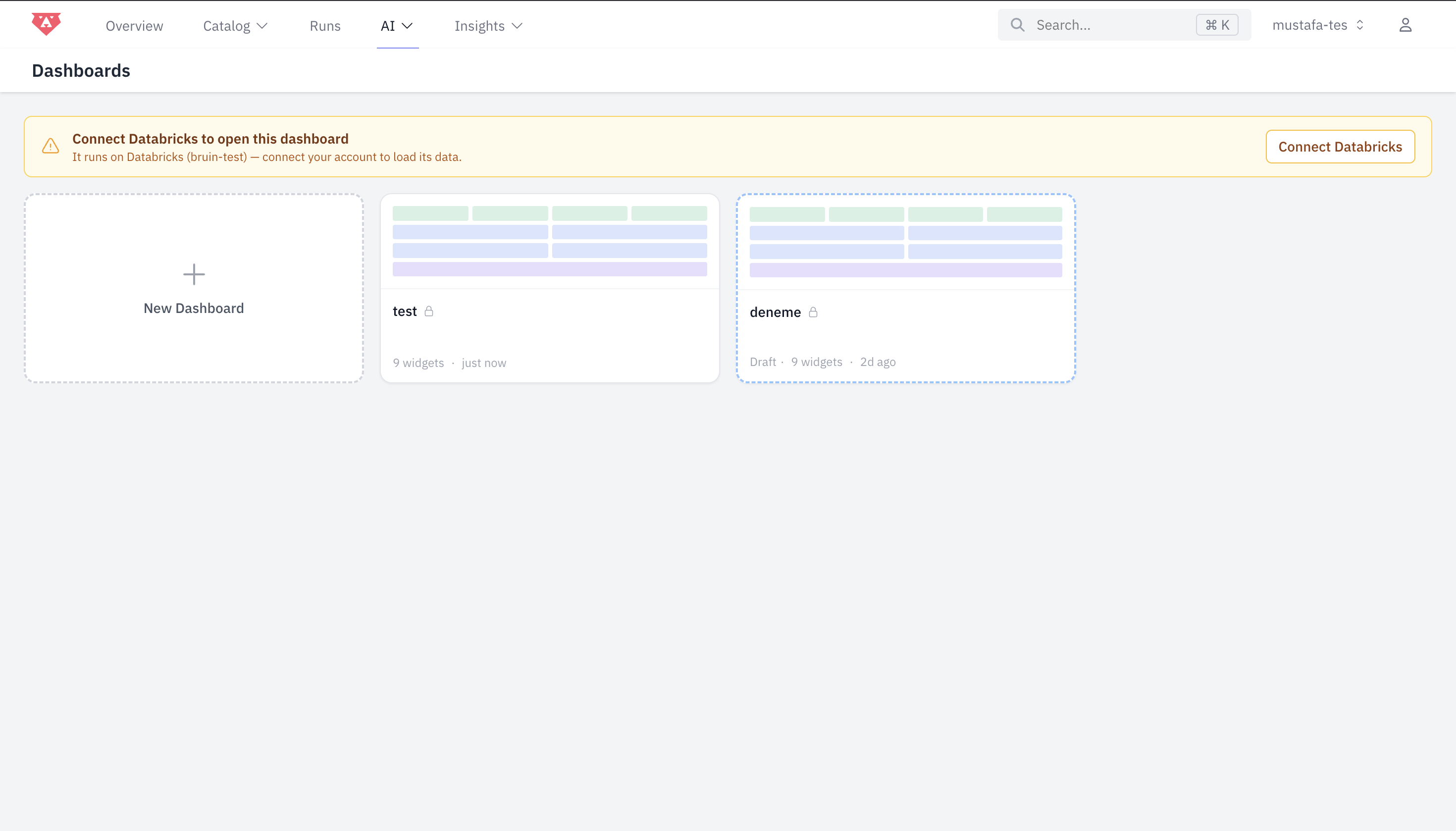 Dashboard asking viewer to connect Databricks