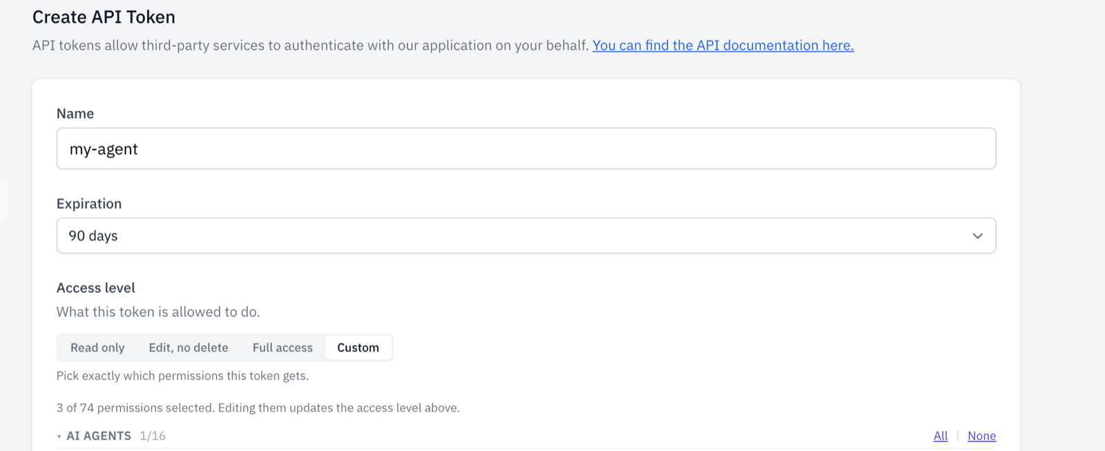 Creating a team API token