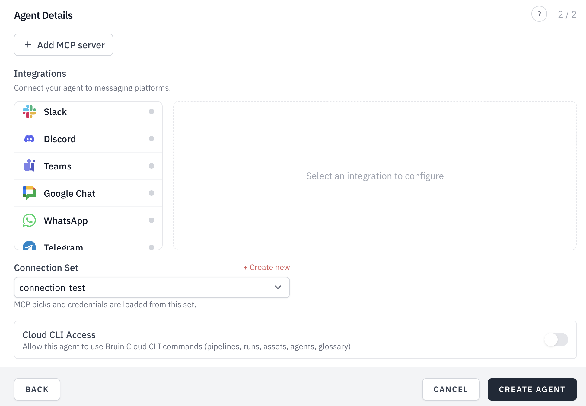 Bruin AI Agent settings — multi-channel integrations