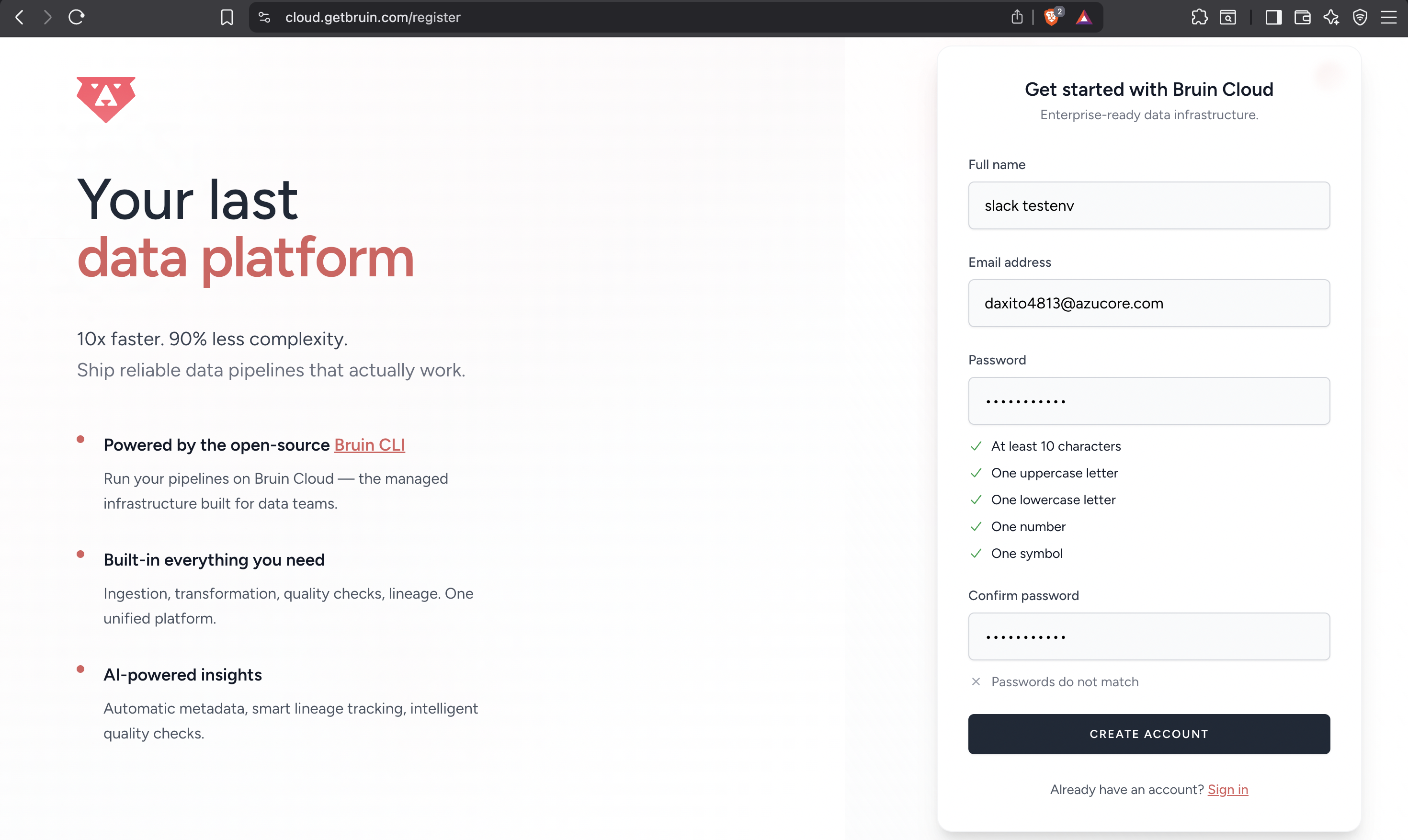 Create a Bruin Cloud account
